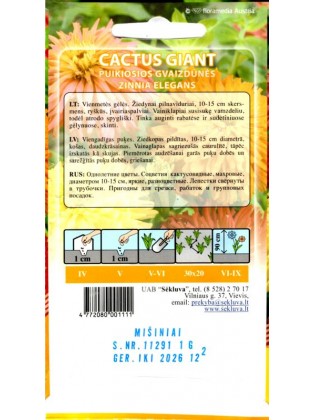 Zinnia elegans 'Cactus Giant', miscela, 1 g