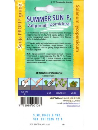 Tomato 'Summer Sun' F1, 8 seeds