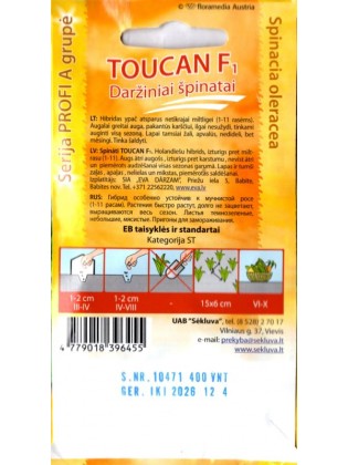 Spinach 'Toucan' H, 400 seeds